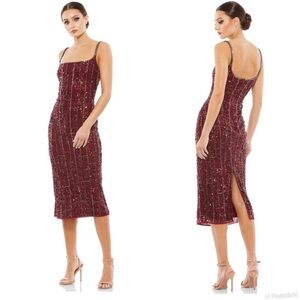 Mac Duggal Beaded Spaghetti Strap Midi Slip Dress